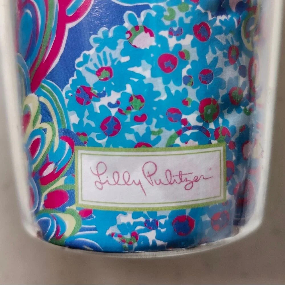 Lilly Pulitzer blue, green & hot pink double barrel Tervis Tumbler hot/cold cup